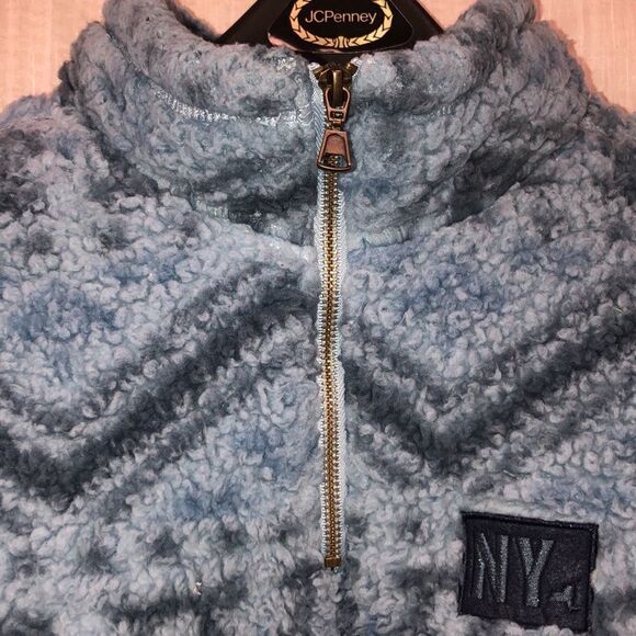 Home Free M Blue Navy Sherpa Teddy Pullover Quarter Zip Sweatshirt - Picture 10 of 15